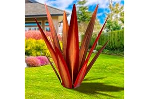 KODIBO Large Tequila Rustic Sculpture, Rustic Metal Agave Plants for Outdoor Patio Yard, Home Decor Hand Painted Garden Yard Statue, Lawn Ornaments Yard Stakes (Red - L)