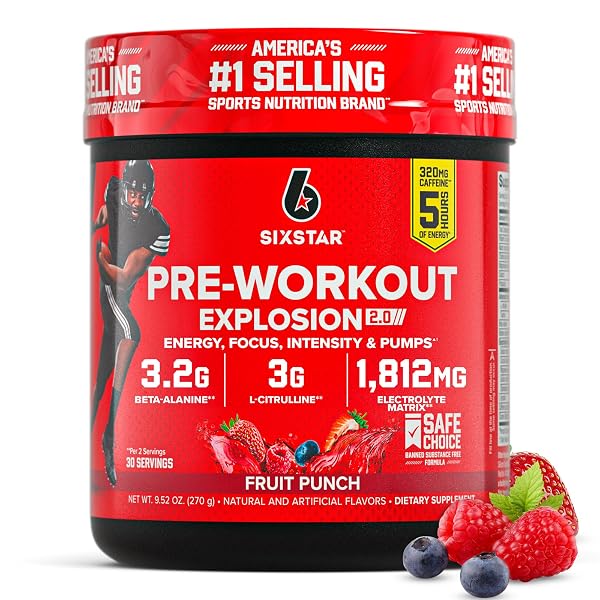SIX STAR PRE-WORKOUT POWDER FOR MEN & WOMEN, FRUIT PUNCH (30 SERVINGS) – PREWORKOUT EXPLOSION 2.0 ENERGY POWDER DRINK MIX WITH BETA-ALANINE & CAFFEINE – SPORTS NUTRITION SUPPLEMENT PRODUCTS