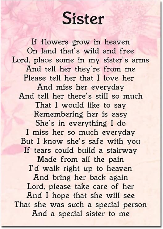 Sister Memorial Graveside Poem Keepsake Card Includes Free Ground Stake