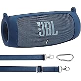 co2CREA for JBL Charge 5 Waterproof Bluetooth Speaker Silicone Cover Case, Portable Silicone Travel Case with Carabiner, Protective Skin Case (Blue Case)