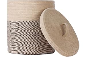 Evolkult Extra Large Storage Baskets, Cotton Rope Woven Laundry Basket with Lid, 12" x 13.5" Large Round Storage Basket for B
