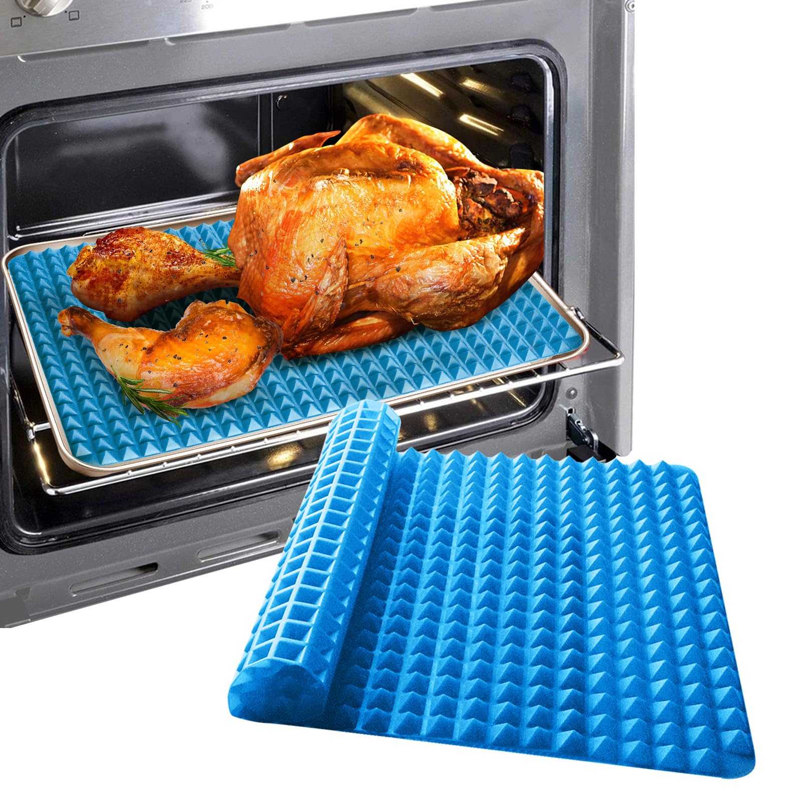 Silicone Pyramid Baking Sheet Diamond Chef Mat Mats Oven Non-Stick Pastry Large Value Pack, Reducing Healthy Cooking Sheets Heat-Resistant for Grilling BBQ 15.1 X 10.6Inch Red Blue (1 Pcs, Blue)