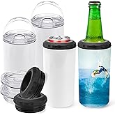 Joyclub 4 Pack 16oz Sublimation Beer Can Cooler Blanks 4 in 1 Stainless Steel Cups Double Wall Insulated Tumblers with Splashproof Lid, Non-slip Silicone Base