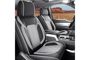 yotruth Seat Covers for 2015-2025 Ford F150 SuperCrew & 2017-2025 F250/F350/F450 Super Duty Crew Cab Pickup XL XLT Lariat King Ranch | Custom-Fit Front Seat Covers(Black & Gray)