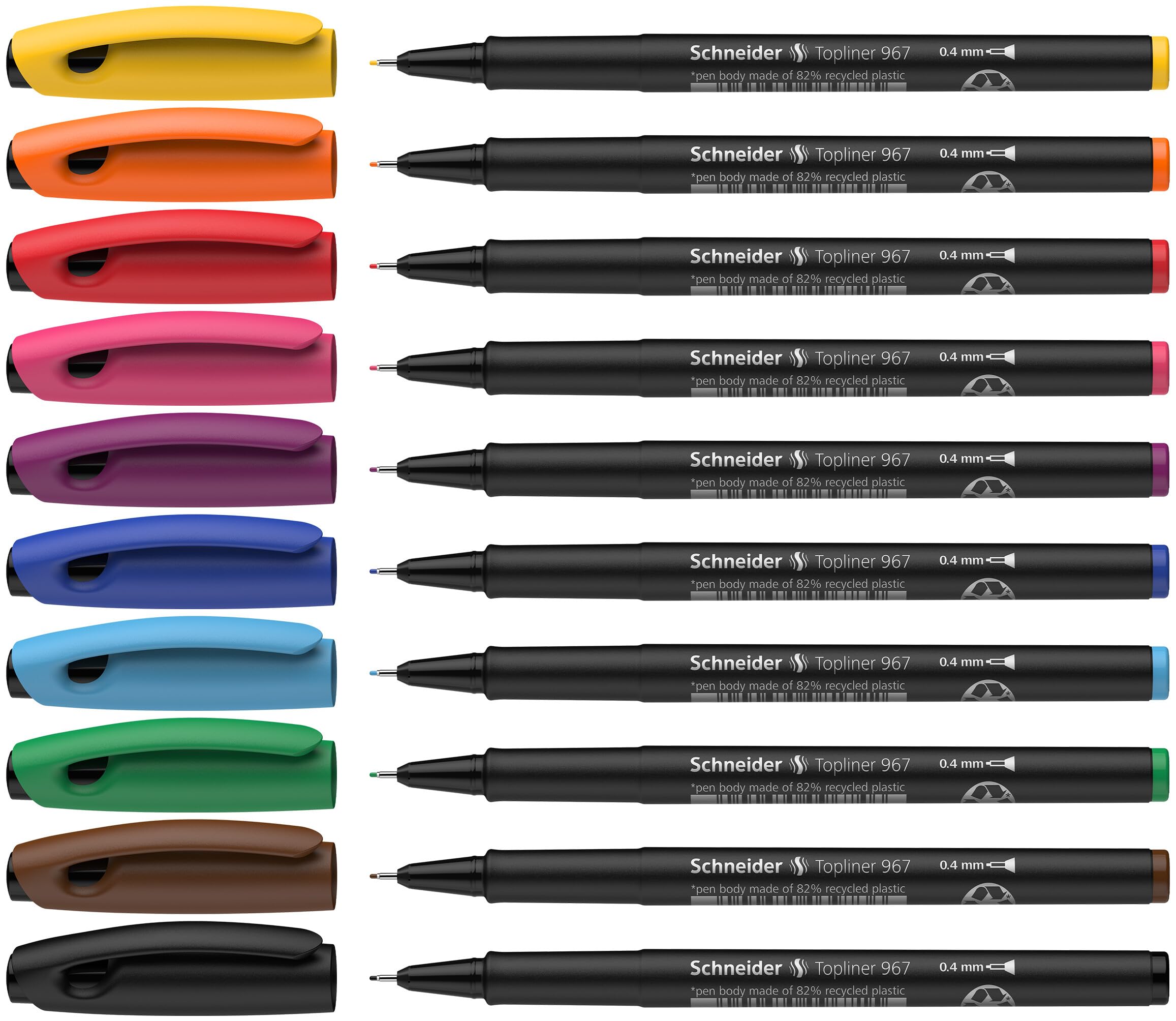 Schneider Topliner 967 Assorted Colour Fineliner (Wallet of 10, 0.4mm Fine Tip, 10 Pieces, Basic Assorted Colours Wallet) — image 1