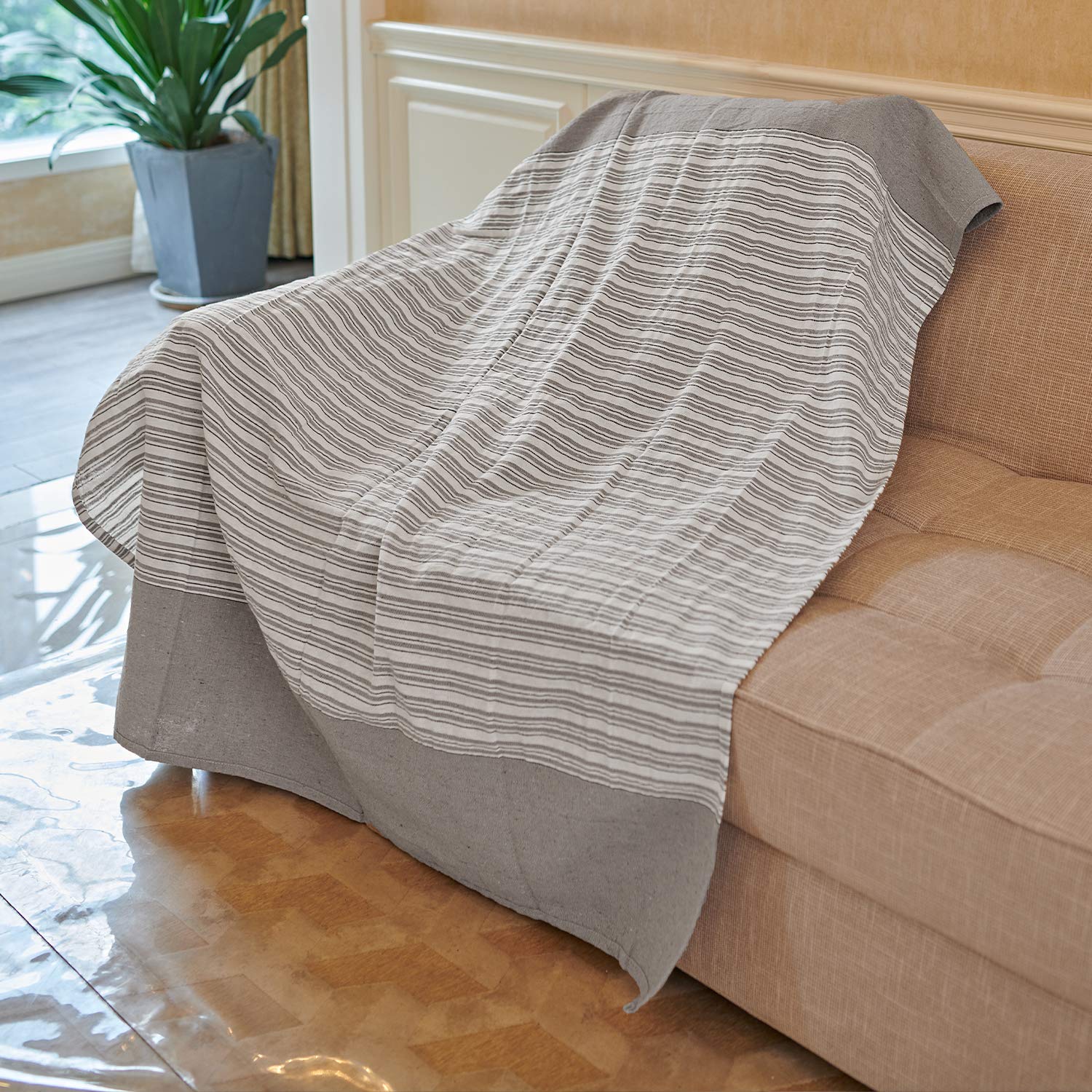 MOTINI Lightweight Cotton Throw Blanket Grey Striped Soft Cozy Decorative  Blankets for Sofa Couch, 50 x 60 inch - Main Image