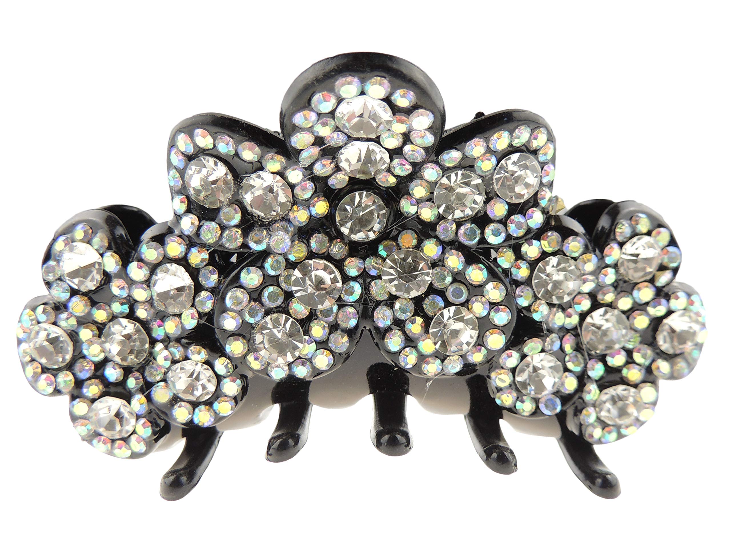 Womens Girls Crystal Rhinestone Luxury Diamante Bulldog Wave Jaw Clip Octopus Clamp Grip Bridal Wedding Party Birthday Christmas Summer Styling Short Long Hair Butterfly Daisy Flower Black (Clear)