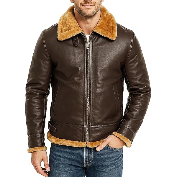 Infinity Mannen Aviator Ginger Bruin B3 Real Shearling Schapenvacht Lederen Bomber Flying Pilot Jacket - bruin - S