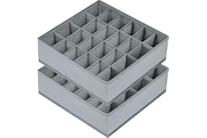 Joyoldelf Sock Drawer Organizer Divider 2 Packs Underwear Organizer, 24 Cell Closet Organizers and Storage Organizer Sock Holders Organizers for Storing Socks, Handkerchiefs, Ties, Belts (Grey)