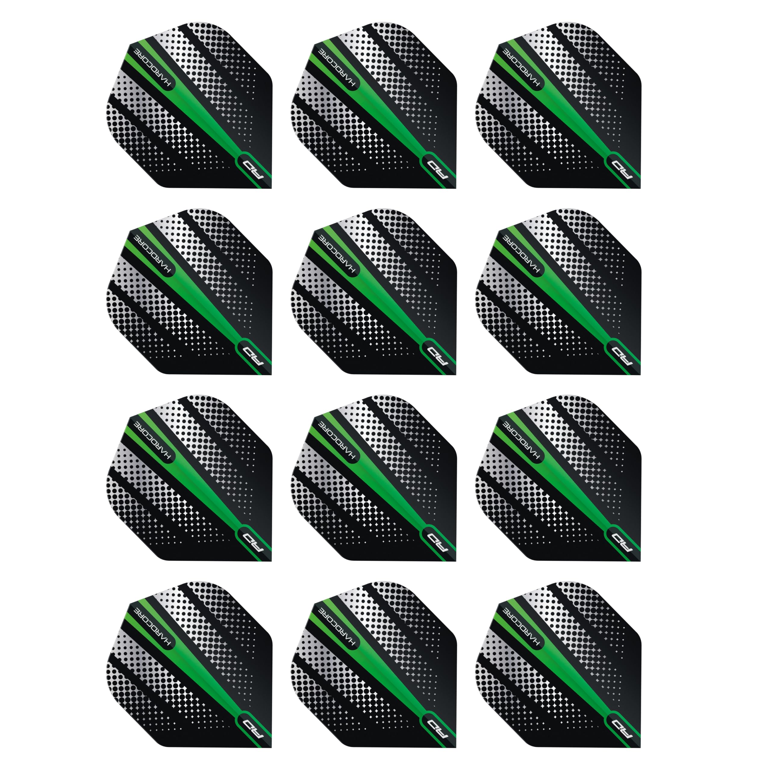 RED DRAGON Hardcore Radical Green Flash Dart Flights - 4 sets Per Pack (12 Dart Flights in total)