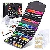 ZSCM 60 Colors Markers for Adult Coloring Books No Bleeding - Duo Tip Brush Pen, Artist Fine & Brush Coloring Markers for Adult Calligraphy, Drawing, Sketching & Journaling