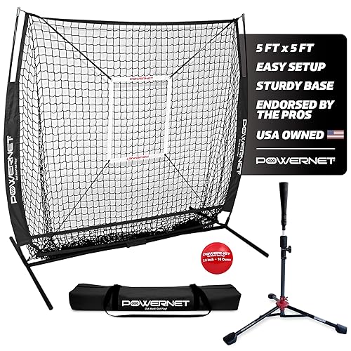 PowerNet Rete Da Baseball 5x5 Con Accessori – Tee Regolabile, Palla Pesata (453g) E Strike Zone – Portatile Per Allenamento