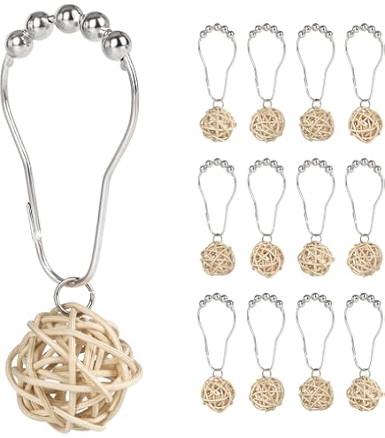12 Crochets Rideau Douche Style Nœud De Corde - Déco Nautique/bohème | Blanc, Anti-chute, Facile à Installer