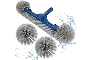 POOLAZA 18’’ & 20’’ Pool Brushes with Round Ends, Detachable Pool Brushes for Cleaning Pool Walls & Tiles, 2 in 1 Pool Brush Head for Inground Pools/Above Ground Pools,High-Efficient Pool Scrub Brush