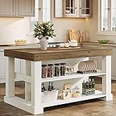 Tribesigns 55" Kitchen Island with Seating and Storage, 3-Tier, Modern | Wood Stationary Island Table with Large Worktop &amp; Legroom, Heavy Duty, Coffee Bar Table with Storage Shelf for Kitchen, White