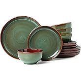 Pokini Stoneware Dinnerware Sets, Ceramic Plates and Bowls Set, Microwave & Dishwasher Safe Kitchen Dishes, Modern Dinner Salad Plates | Cereal Bowls, Dishware Sets Service for 4 Sage Green