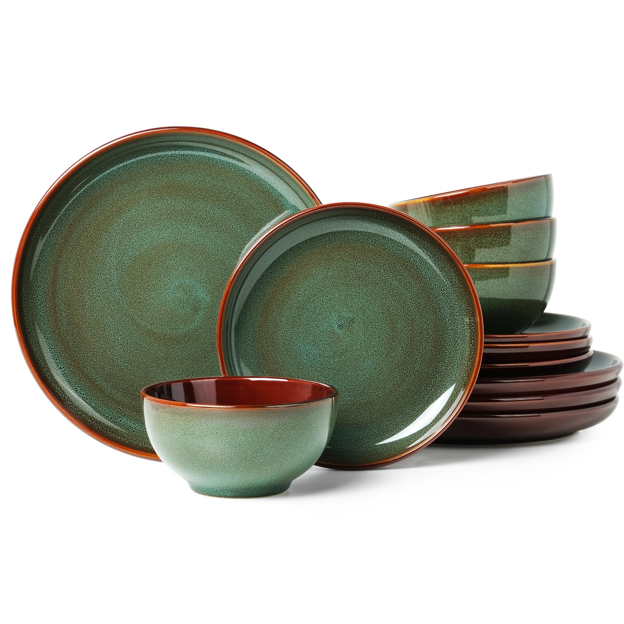 Pokini Stoneware Dinnerware Sets, Ceramic Plates and Bowls Set ...