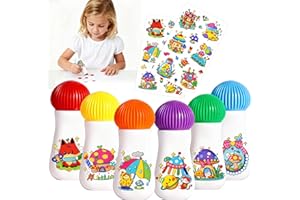 NewFamily DIY Washable Dot Markers for Toddlers 1-3, 6-Pack Mushroom Bingo Daubers with PDF Activity Pages and Stickers, Mess-Free Dot Paint for Kids