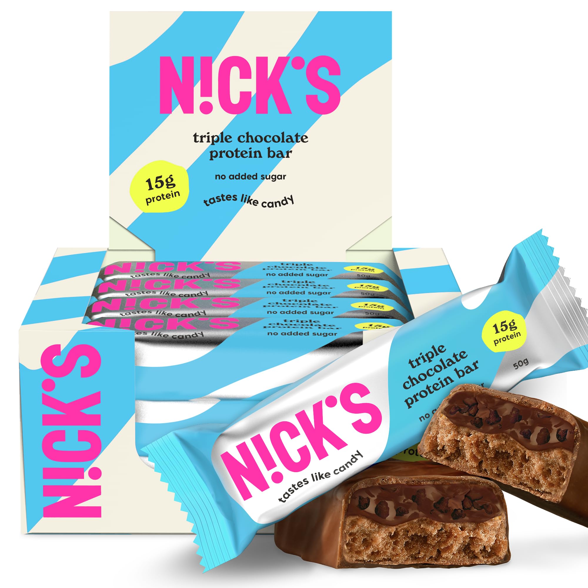 NICKS Keto Protein Bar Triple Chocolate, 15 g Protein, 209 Calories, Low Carb Snacks Without Added Sugar, Gluten Free (12 x 50 g)