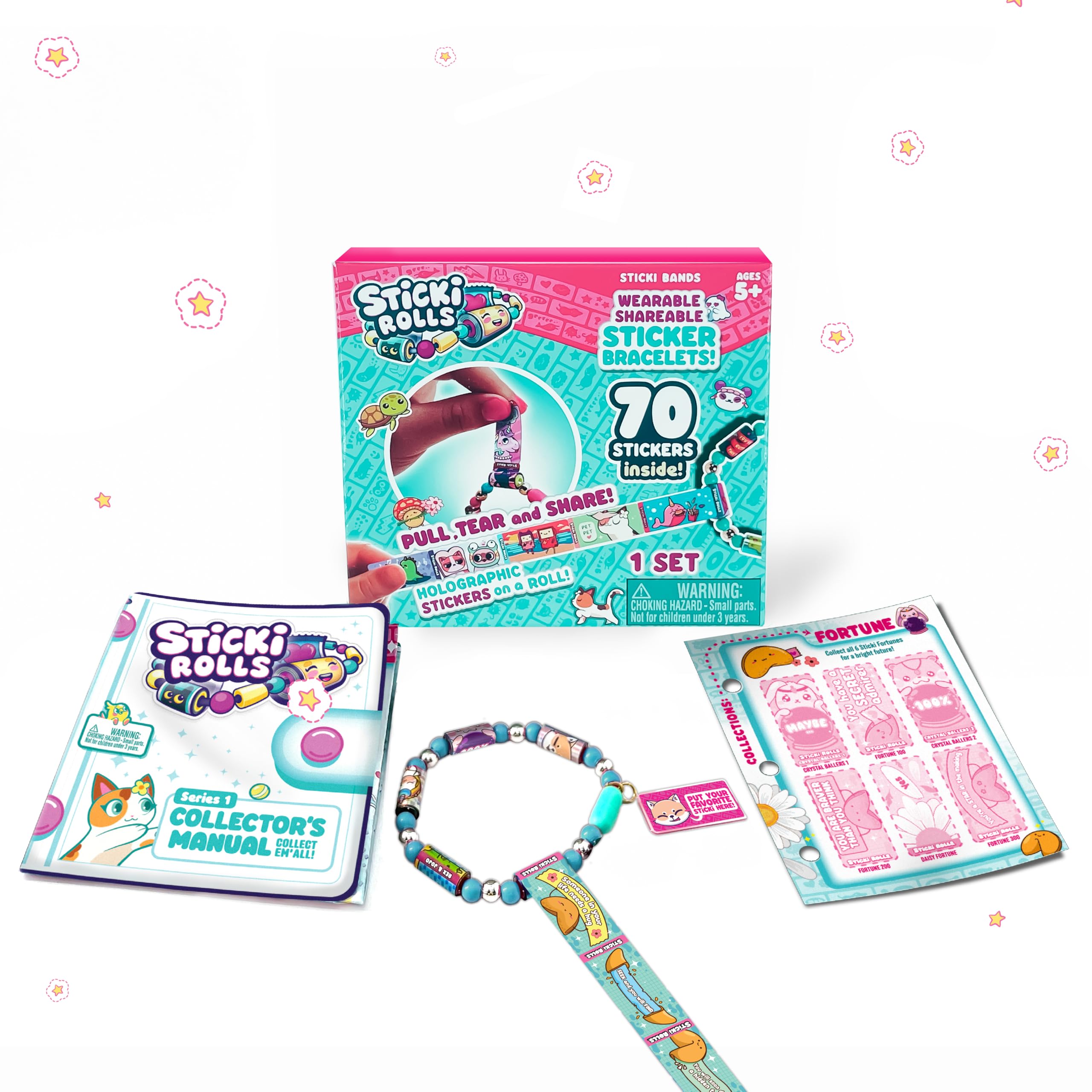STICKI Rolls Sticki Bands - The Original Wearable Shareable Sticker Bracelet | Includes 70 Mini Stickers | 2 Mystery Reveal Sticki Rolls | Over 1000 Sticker Designs to Collect! (Series 1 Blue)