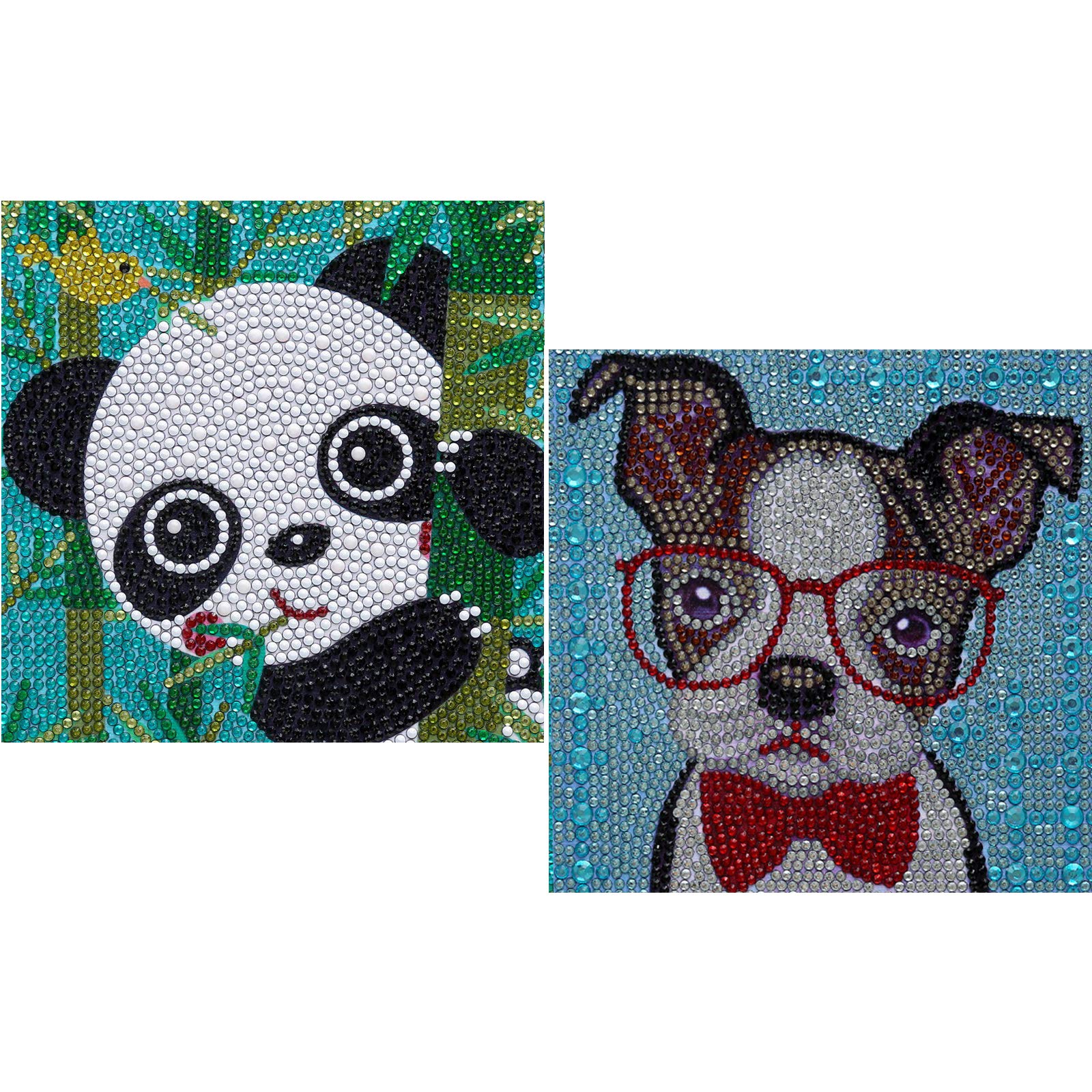 VEGCOO 2 Pack 5D Diamond Painting by Number Kit Full Drill Rhinestone Embroidery Diamond Art, DIY Mosaic Making Cross Stitch for Home Wall Decoration(Panda/Dog)