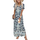 Zeagoo Summer Dresses for Women 2026 Maxi Dresses Vacation Sundress Short Sleeve Casual Sundresses Split Dress with Pockets