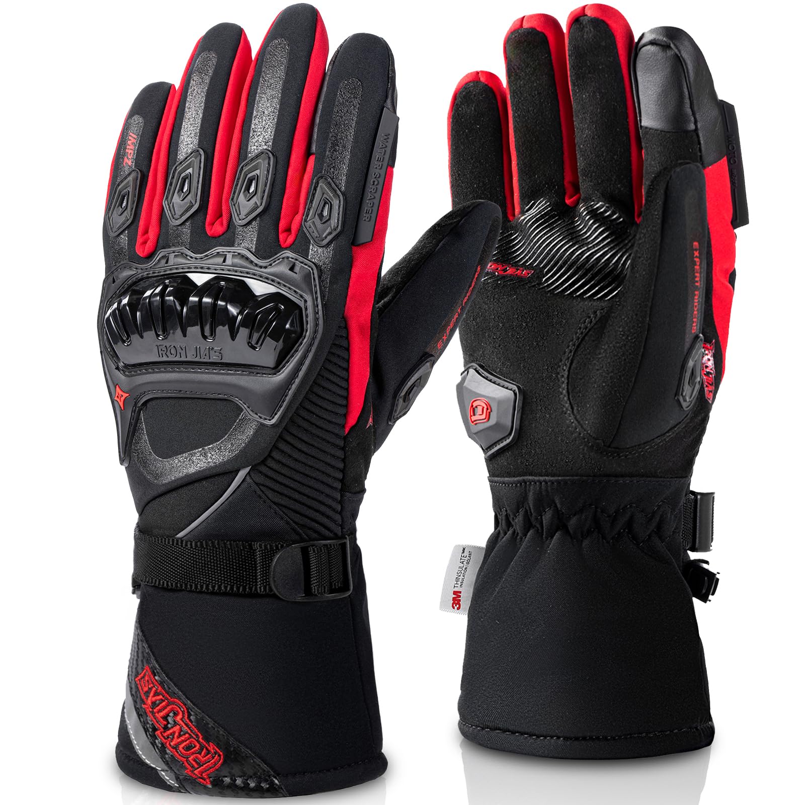 Photo 1 of IRON JIA'S Motorcycle Gloves Winter Cold Weather Warm Touchscreen Waterproof Windproof Protective Gear (RED, L)