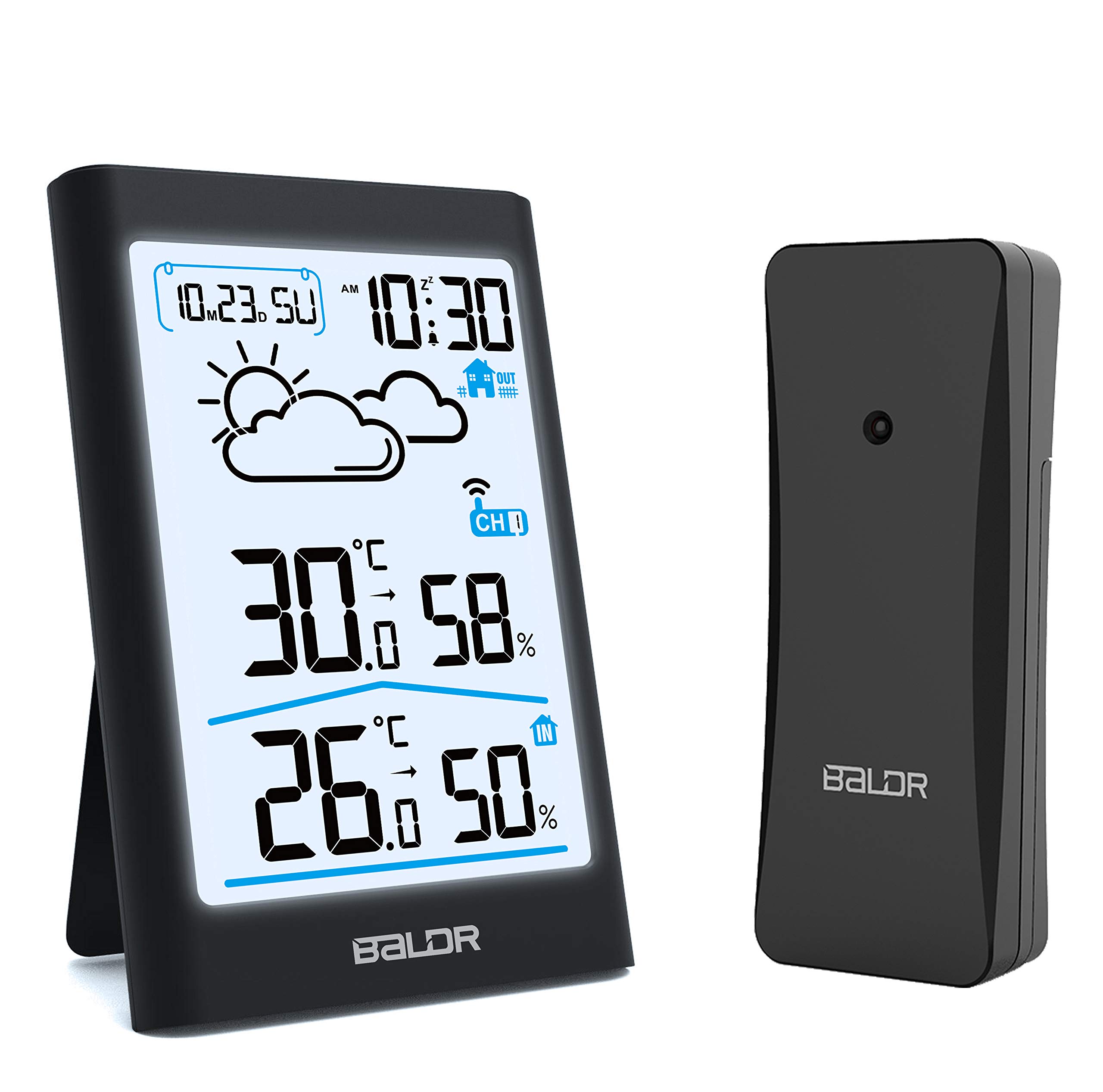 BETECK Weather Station, Digital Thermometer Hygrometer, Indoor Outdoor Temperature Humidity with Large LCD Screen, Outdoor Sensor, Touch Screen, Weather Forecast for Home Office