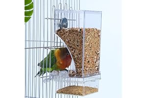 Hamiledyi No Mess Bird Cage Feeder Automatic Parrot Seed Feeders with Perch Acrylic Transparent Seed Food Container Cage Acce