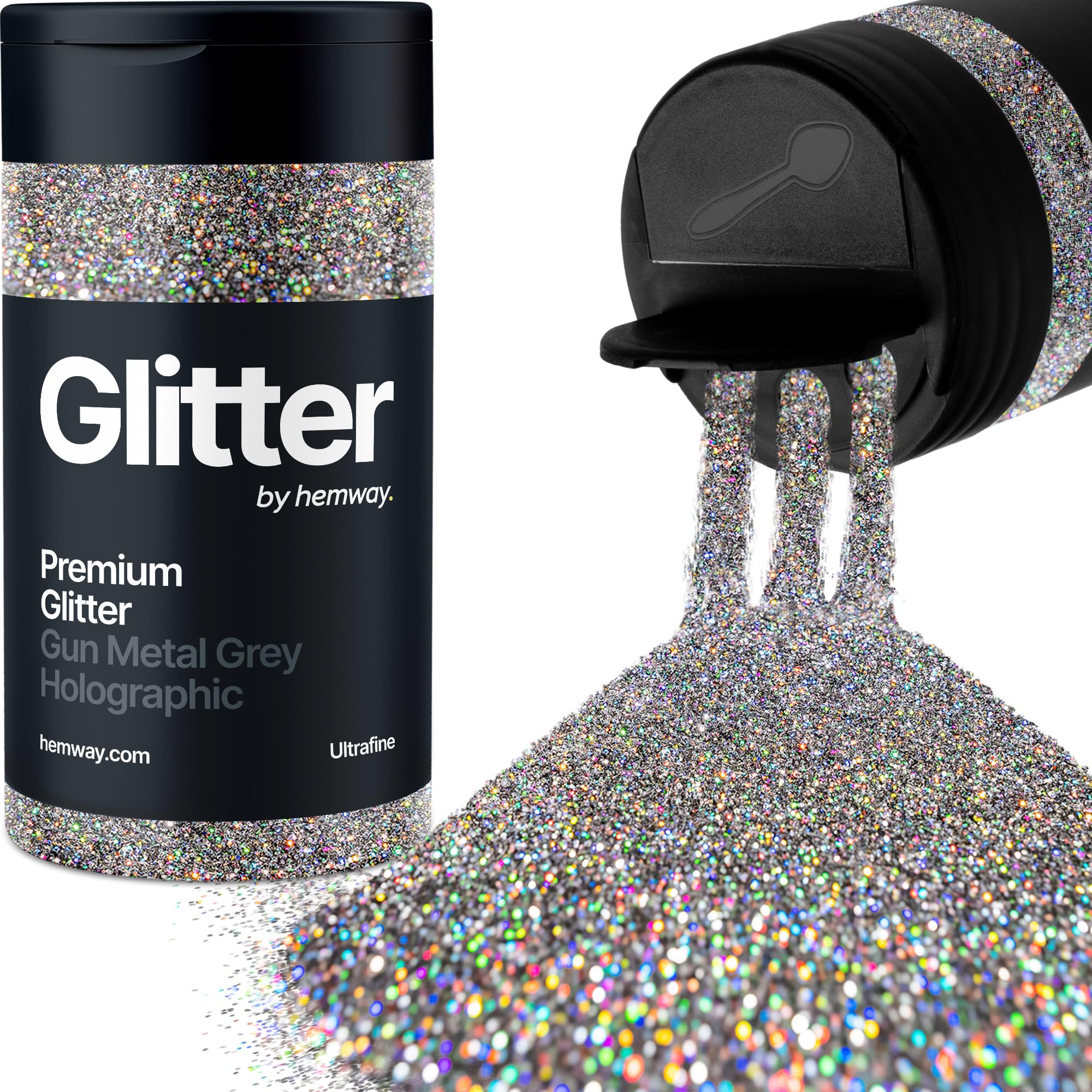 Holographic Gun Metal Grey Glitter Shaker, 130g Ultrafine Glitter, Crafts 1/128" Metallic Flake Gun Metal Grey Sequins, Resin & Epoxy Crafts, Decorating, Halloween, Christmas Nail, Face, Hemway