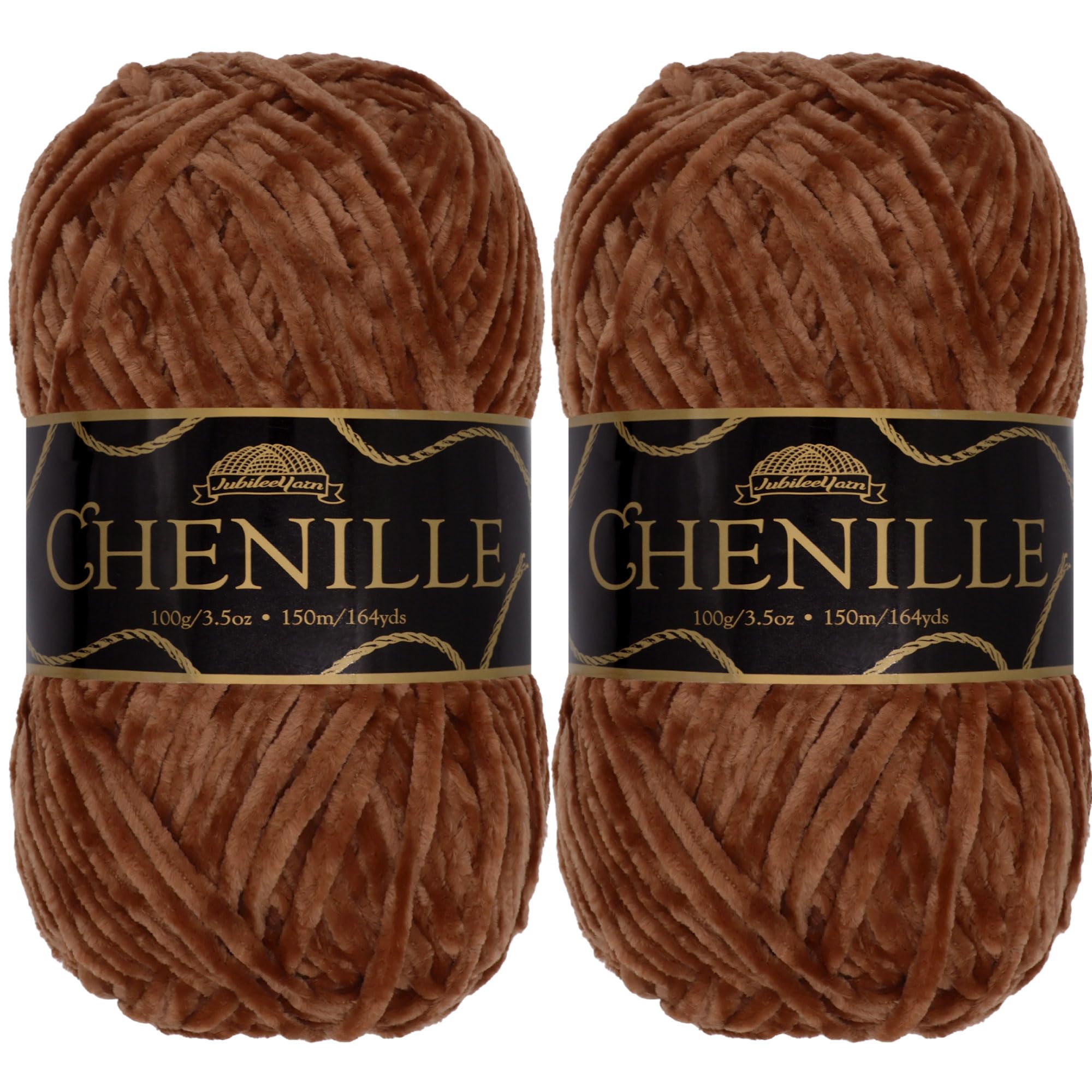 JubileeYarn Chenille Yarn - Worsted Weight - 100g/skein (2 Skeins, 107 Coffee Bean)