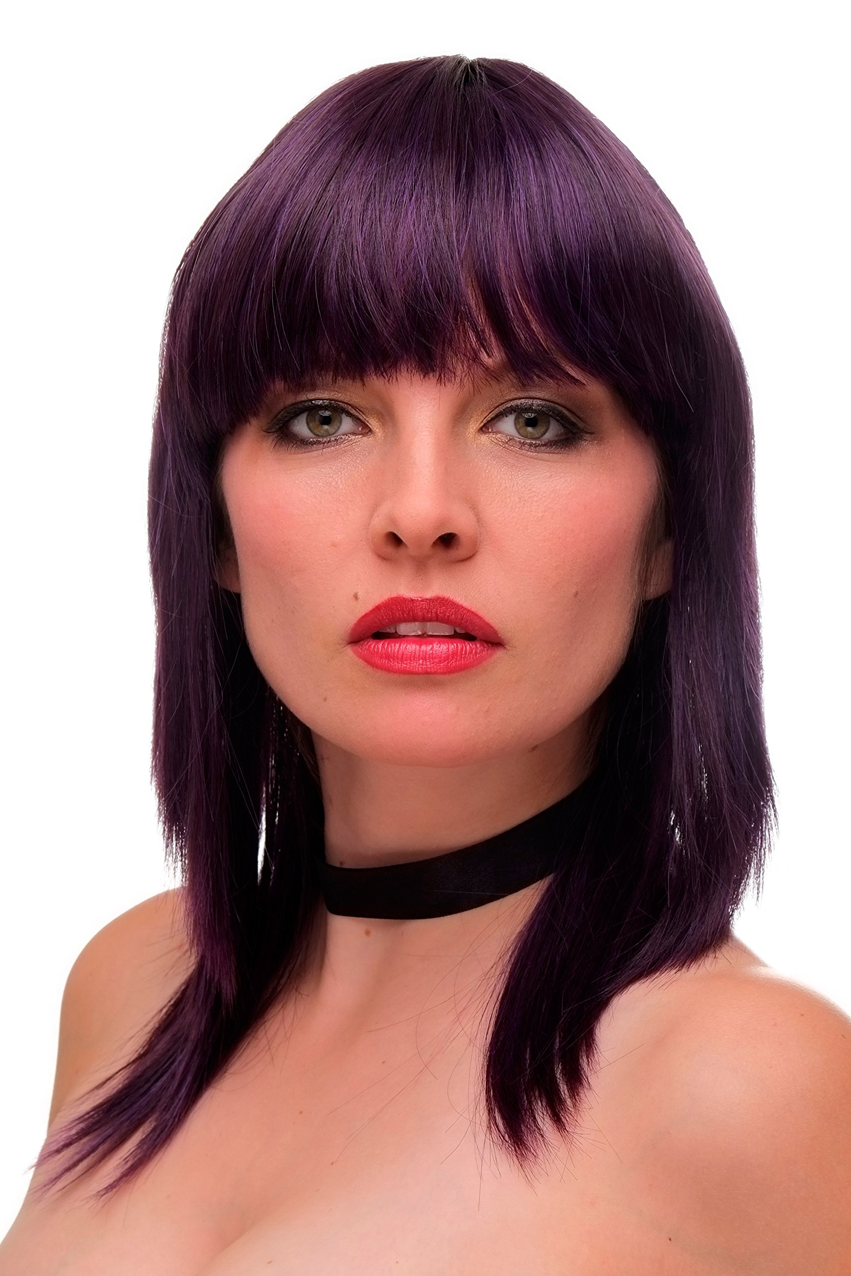 WIG ME UP GFW2203-T2410+T2409 Lady Quality Wig Bob Longbob shoulder length fringe bangs straight sexy purple blue mix 17inch