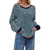 Dapoola Womens Long Sleeve Striped Sweaters Casual Warm Crew Neck Knit Pullover Sweater Tops