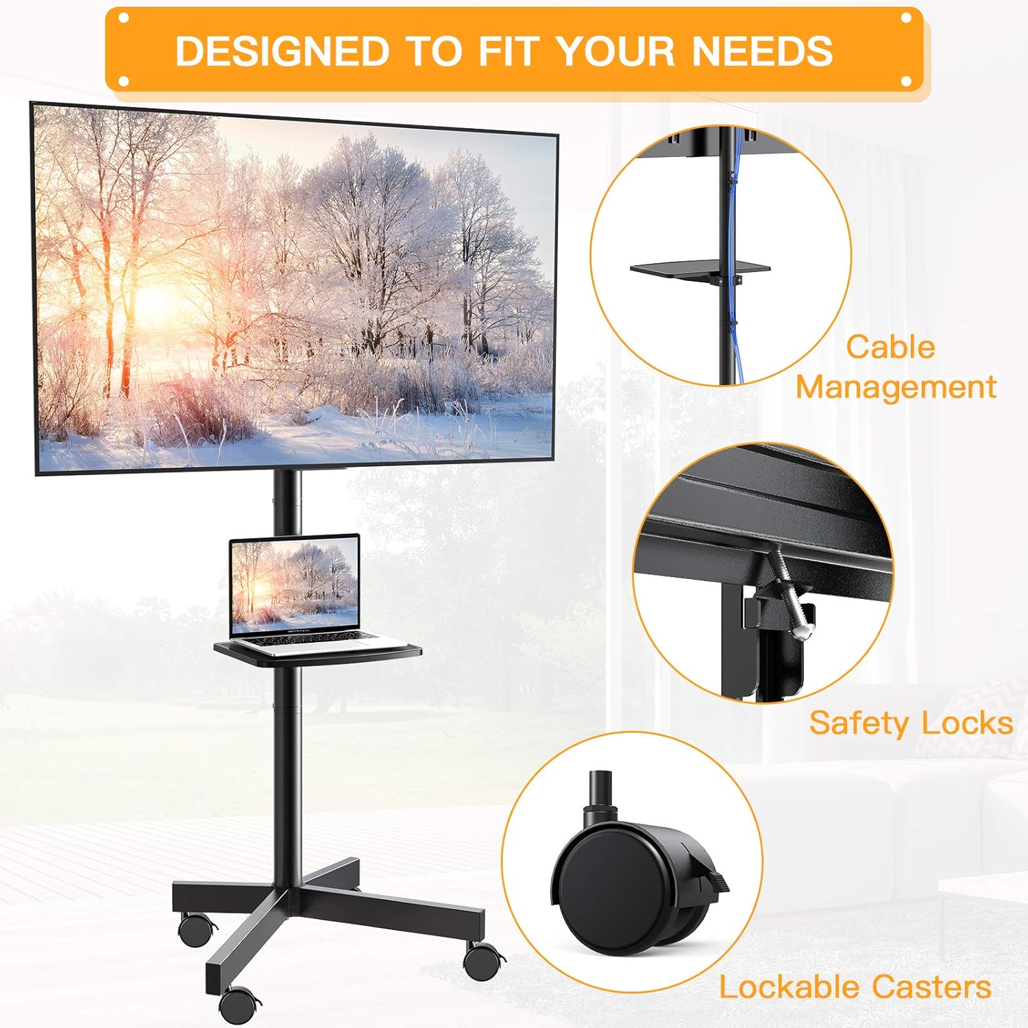 Mobile TV Cart on Wheels Fit for 23-55 Inch LED Flat Screen/Curved Outdoor TVs Tilting TV Stand with Height Adjustable Shelf Max VESA 400x400mm Rolling Floor TV Trolley Holds up to 88lbs - PGTVMC06 : Office Products
