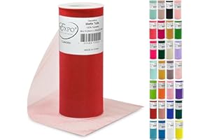 Expo International Decorative Matte Tulle, Lightweight Polyester Tulle Fabric for Tutus, Costumes, and Party Decorations, Washable, Easy-to-Use, 6 Inch x 25 Yards, Red, Pack of 1