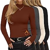 Oakgarden 4 Pack Women's Thermal Mock Turtleneck Tops Fleece Long Sleeve Shirts Undershirt Pullover Tops with Thumb Holes