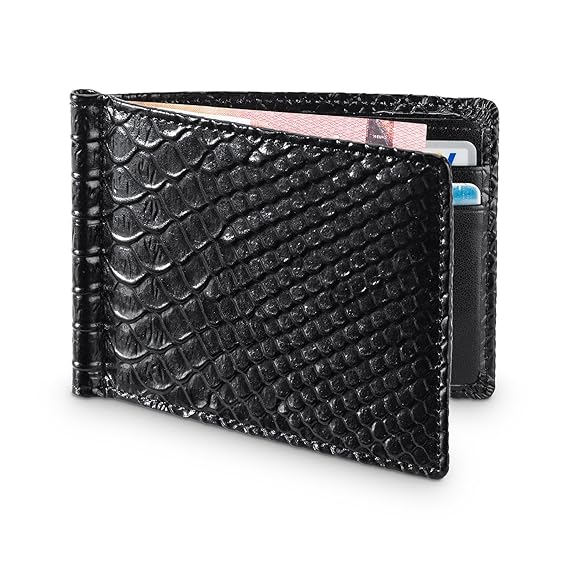 360°Business Kartenetui mit Geldklammer für 4 Karten ohne Münzfach in Schwarz & Kunstleder I Karten Portemonnaie Damen & Herr