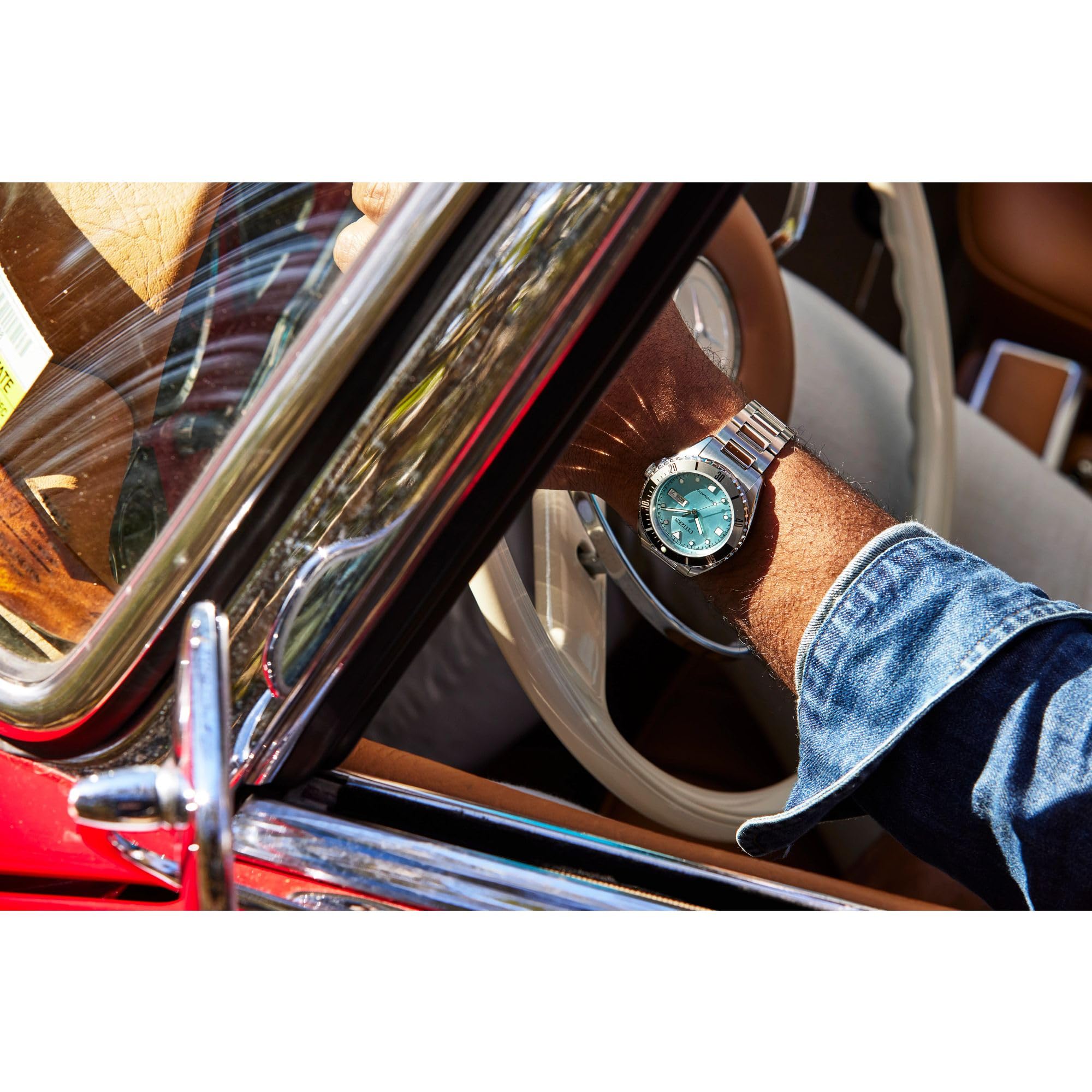 Citizen Men's Automatic Stainless Steel Watch, Light Blue Dial, Black and Silver Bezel, 3 Hand, Day/Date (Model: NH7530-52L)