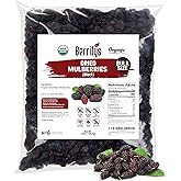 Dried Mulberries, Black, Organic, Berrilys, 3 LB, Dried Mulberry, Non-GMO, Unsulfured, Raw, Healthy Snacking, Great Ingredient for Baking Purposes, Vegan, Natural