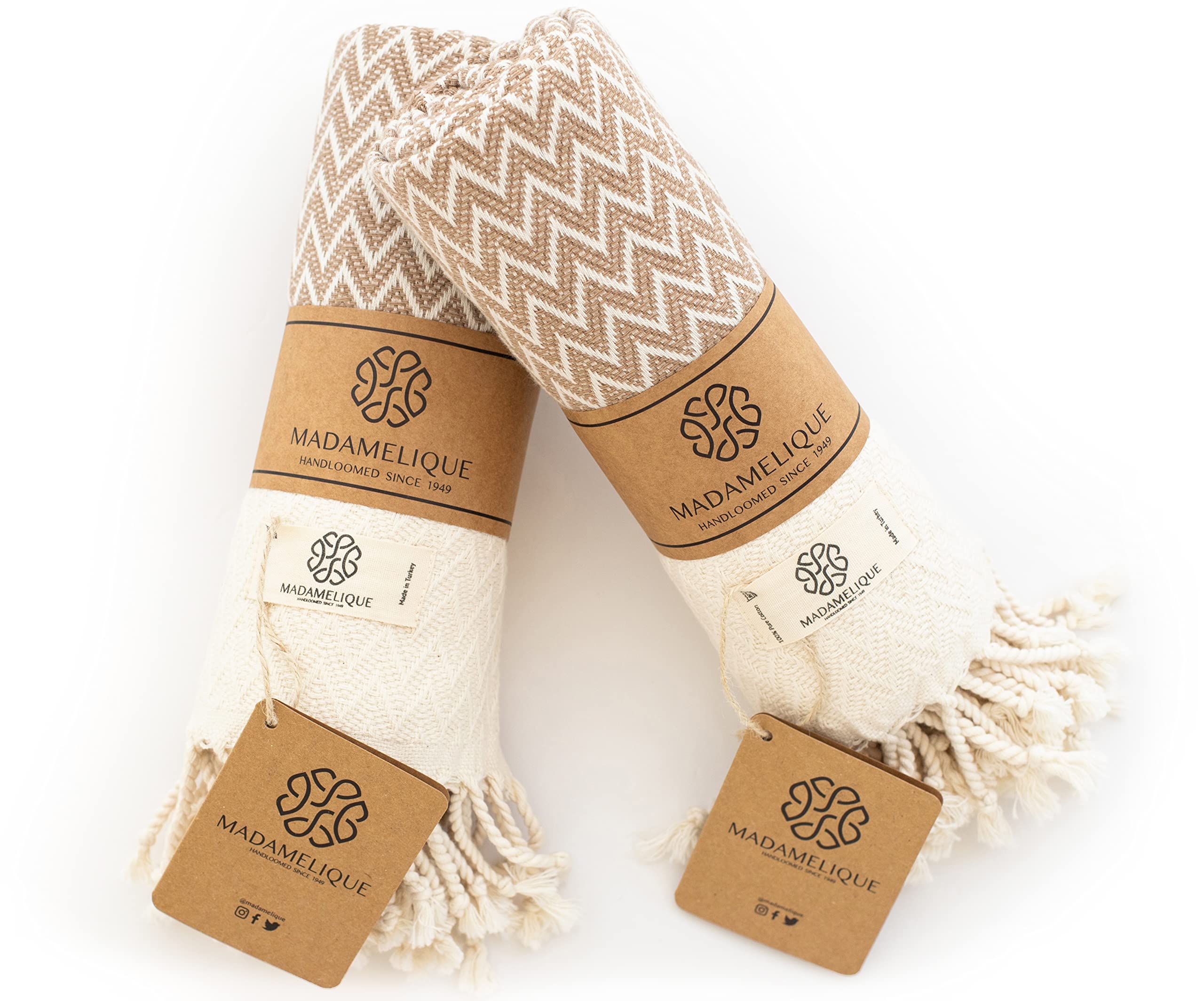 Photo 1 of ****MISSING PART**** ****ONLY ONE******* Madamelique Exclusive Hand Towels -18 x 40 Inches - Decorative Bathroom Peshtemal Towel for Hand, Face, Hair, Yoga, Tea, Dishcloth, Kitchen and Bath - 100% Pure Cotton (Biscuit)