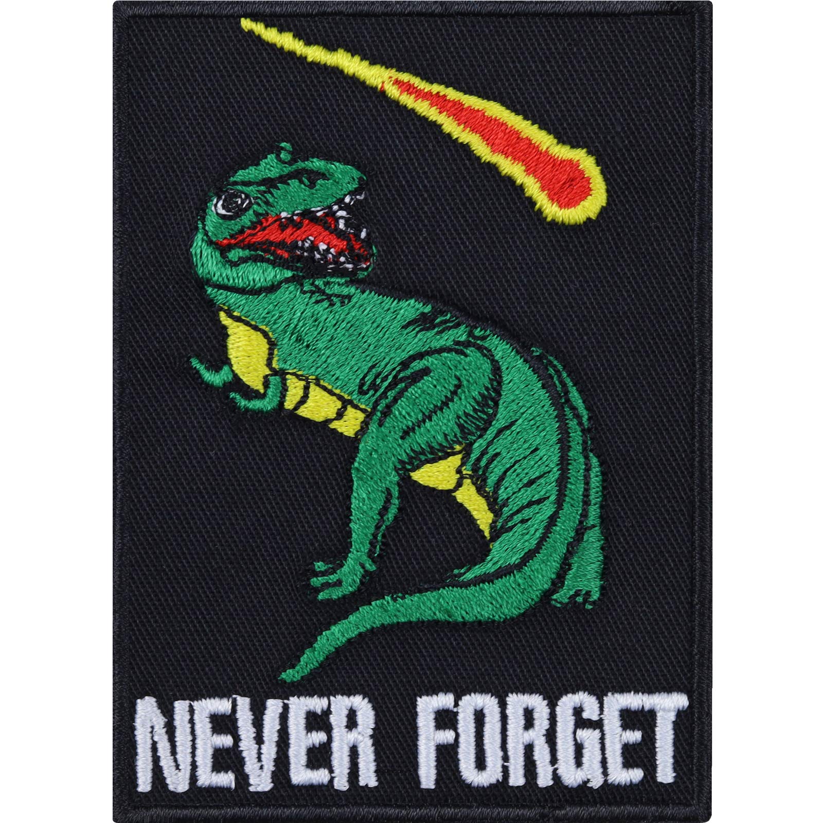 Never Forget Dinosaur Morale Patches - Sew on Patch for Bikers, Rockers, Entrepreneurs, Blogger - Wildly Popular Appliqué for Jackets, Jeans, Shirts, Backpacks, Hats - 90X65 mm