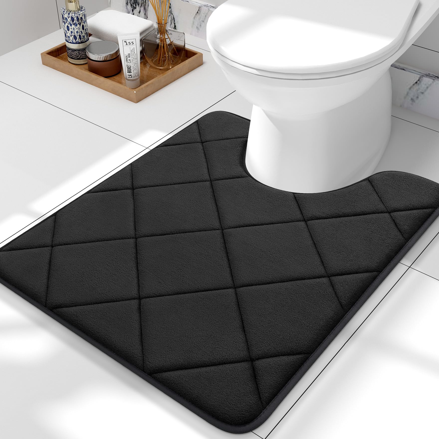 Photo 1 of OLANLY Memory Foam Toilet Rugs U-Shaped 24x20, Ultra Soft and Absorbent Bathroom Rugs, Machine Washable Quick Dry, Comfortable Bathroom Contour Bath Mats for Toilet Base, Black