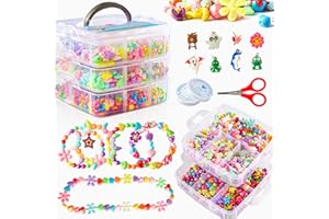 Beads for Kids Crafts, 1100 Jewelry Making Kit Includes Scissor, String, Instruction and Accessories for Bracelet Making, Toys for Girls by Inscraft