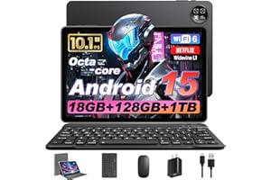 Android 15 Tablet 10 Inch with Keyboard Mouse, Octa-core CPU,RAM 18GB, ROM 128GB (Up to 1 TB), 800x1280 Widevine L1, WiFi 6 &