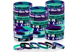 CINROBIYE 30 Pcs Suicide Prevention Awareness Silicone Bracelets,Teal Purple Ribbon Semicolon Ribbons Stretch Wristbands,World Suicide Prevention Day Hope Faith Rubber Wristband Supplies for Suicide Awareness