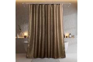 POPKOZZI Brown Gold Glitter Shower Curtain: Luxury Elegant Taupe Metallic Shimmery Fabric Curtains for Holiday Bathroom Décor - Fancy Glam Neutral Bathroom Accessories & Gift Set for Men Women - 72x72