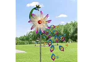 YOURONGMAO Solar 51" Peacock Wind Spinners for Yard and Garden, Metal Clearance Windmill Kinetic Wind Spinner Outdoor Decor, Wind Sculpture Yard Art Decorations for Patio, Lawn & Garden
