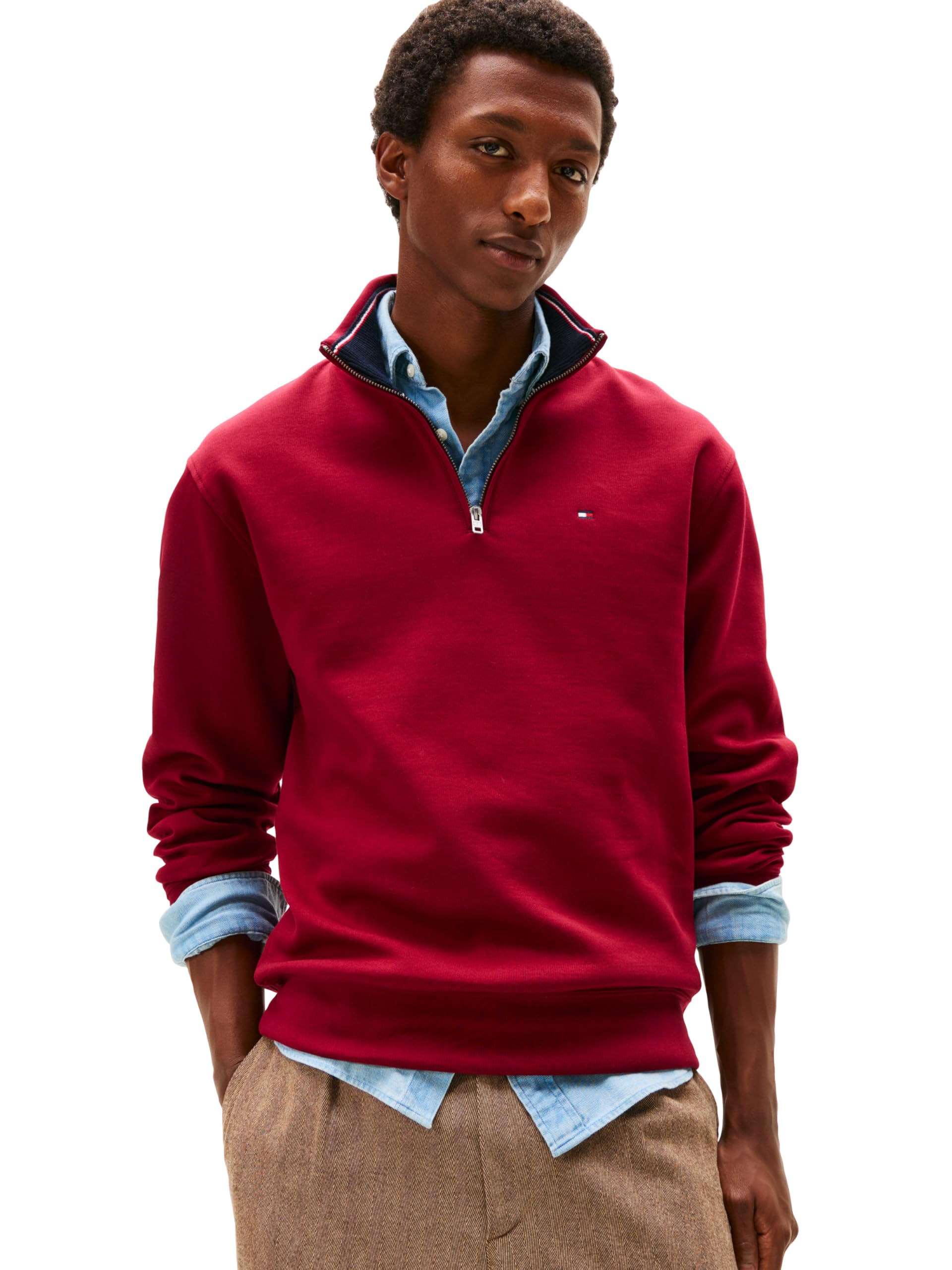 Tommy Hilfiger Mens 1/4 Zip Up Sweatshirt, Available in Big and Tall, ROUGE XX-Large Image