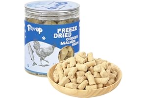 PAWUP Freeze Dried Raw Dog Treats, Chicken & Salmon Recipe Dog Food Topper, High Protein, Rawhide Free, Gluten&Grain Free for Dogs, Cats, 5.3oz