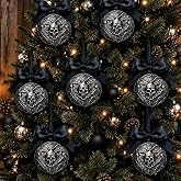 Teyva Daily 12 Pcs Halloween Skull Tree Ornaments Black Christmas Ornaments | 2.36'' Gothic Vintage Skull Ornaments with Bow, Spooky Horror Witchy Ornaments, Hanging Christmas Ornaments